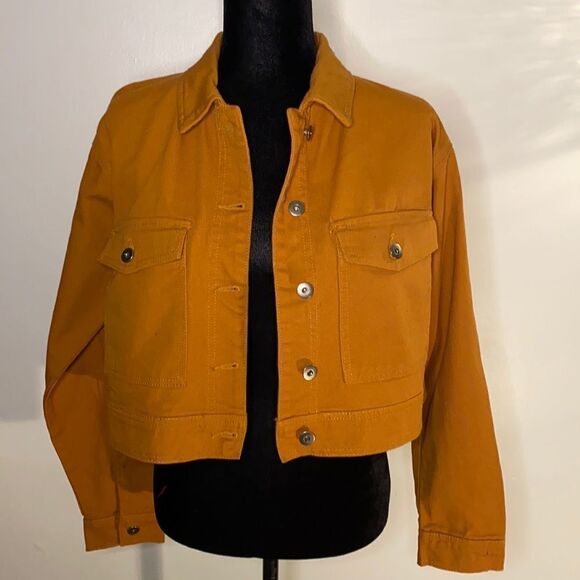 NEW...Mustard denim crop jacket size S (small) from Forever21 - Picture 1 of 2
